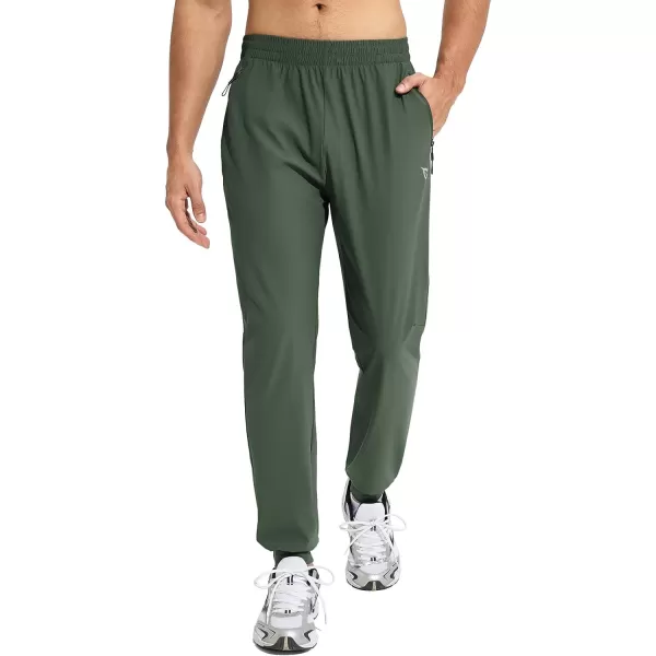 BALEAF Mens Joggers Pants Running Workout Athletic Training Gym Lightweight Quick Dry Tapered Jogger Zipper PocketsUpgradedarmy Green