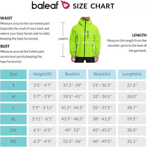 BALEAF Mens Rain Jacket Waterproof Running Cycling Windbreaker Golf Hiking Gear Hood Packable ReflectiveReflectiveFluorescent Green