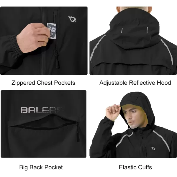 BALEAF Mens Rain Jacket Waterproof Windbreaker Running Cycling Golf Hiking Gear Hood Lightweight Reflective Packable02black