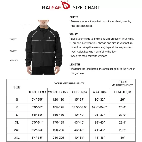 BALEAF Mens Rain Jacket Waterproof Windbreaker Running Cycling Golf Hiking Gear Hood Lightweight Reflective Packable02black