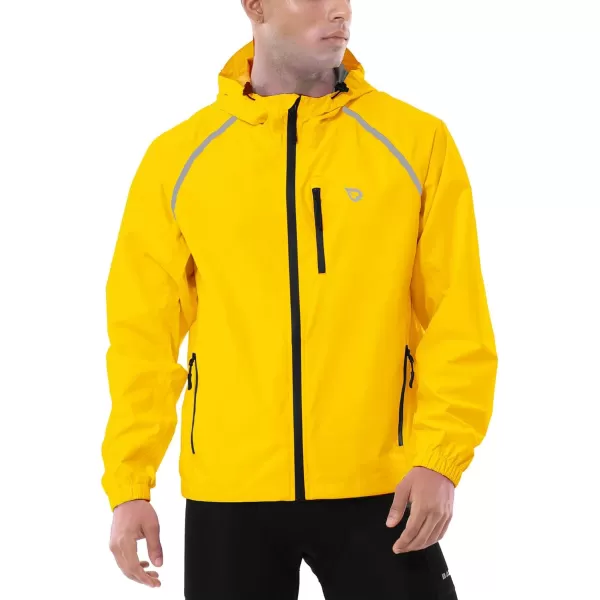 BALEAF Mens Rain Jacket Waterproof Windbreaker Running Cycling Golf Hiking Gear Hood Lightweight Reflective Packable04bright Yellow