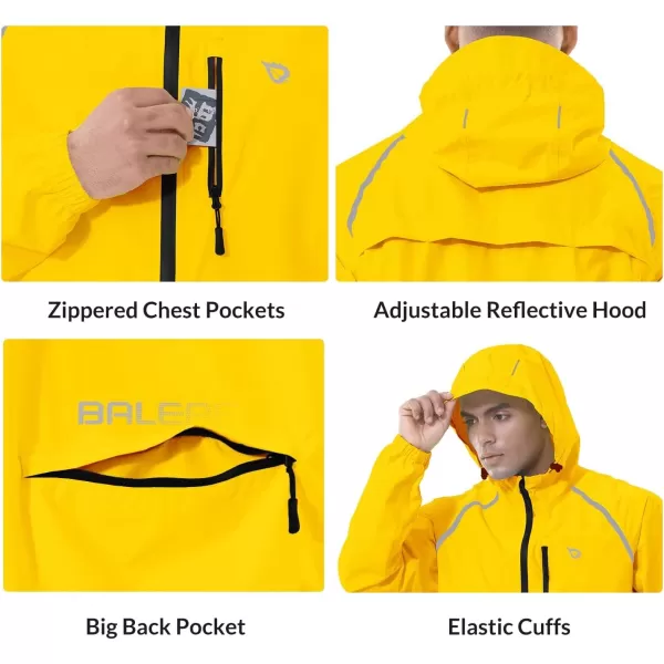 BALEAF Mens Rain Jacket Waterproof Windbreaker Running Cycling Golf Hiking Gear Hood Lightweight Reflective Packable04bright Yellow