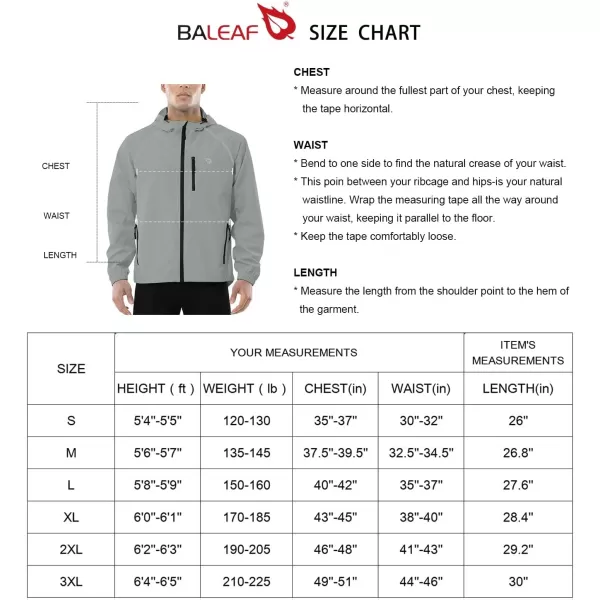 BALEAF Mens Rain Jacket Waterproof Windbreaker Running Cycling Golf Hiking Gear Hood Lightweight Reflective Packable06grey