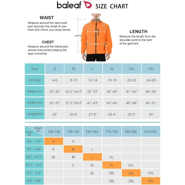 BALEAF Mens Rain Jacket Waterproof Windbreaker Running Cycling Golf Hiking Gear Hood Lightweight Reflective Packable07orange