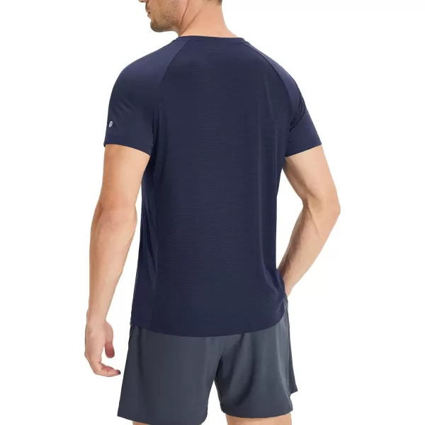 BALEAF Mens Running Workout Shirts Sun Protection UPF 50 Athletic Tops Short Sleeve Dry Fit Gym TShirt Mesh BreathableNavy