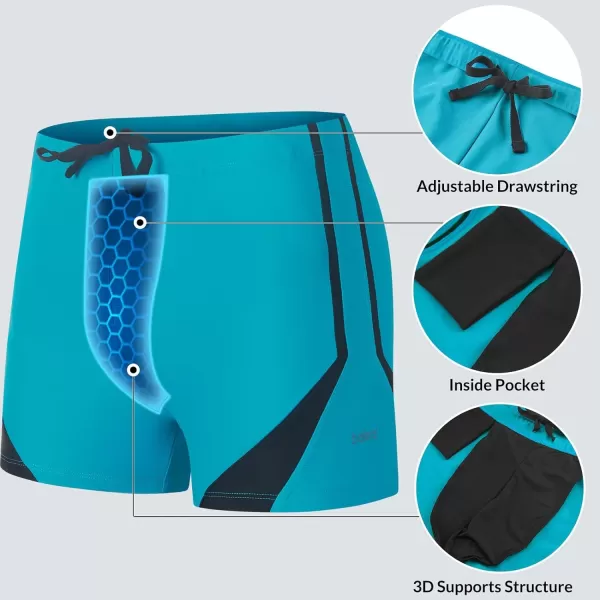 BALEAF Mens Square Leg Athletic Swim Jammers Durable Training Splice Team SwimsuitAqua Blue