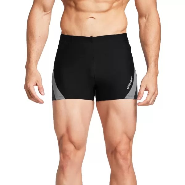 BALEAF Mens Square Leg Athletic Swim Jammers Durable Training Splice Team SwimsuitBlack