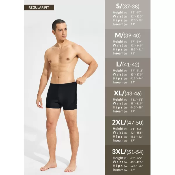 BALEAF Mens Square Leg Athletic Swim Jammers Durable Training Splice Team SwimsuitBlack