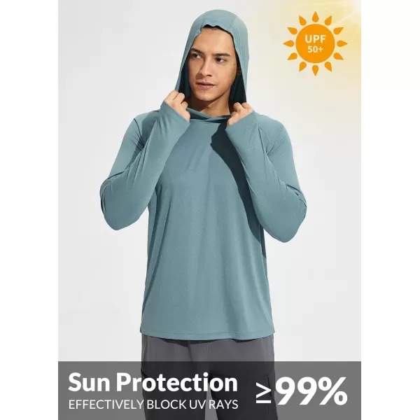 BALEAF Mens Sun Protection Hoodie Shirt UPF 50 Long Sleeve UV SPF TShirts Rash Guard Fishing Swimming LightweightStyle 2glacier Blue Heather