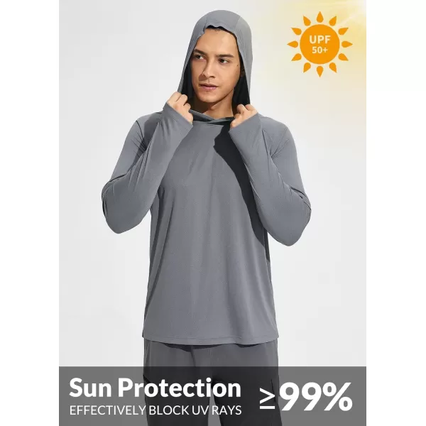 BALEAF Mens Sun Protection Hoodie Shirt UPF 50 Long Sleeve UV SPF TShirts Rash Guard Fishing Swimming LightweightStyle 2light Grey Heather