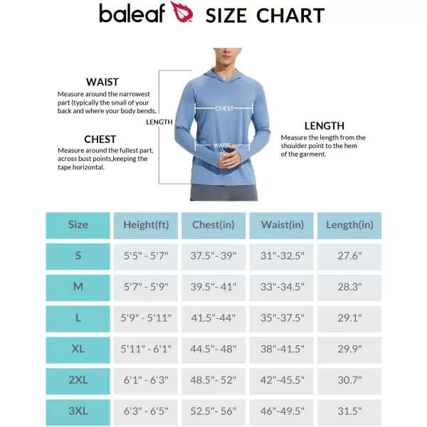 BALEAF Mens Sun Protection Hoodie Shirt UPF 50 Long Sleeve UV SPF TShirts Rash Guard Fishing Swimming LightweightStyle 2steam Blue Heather