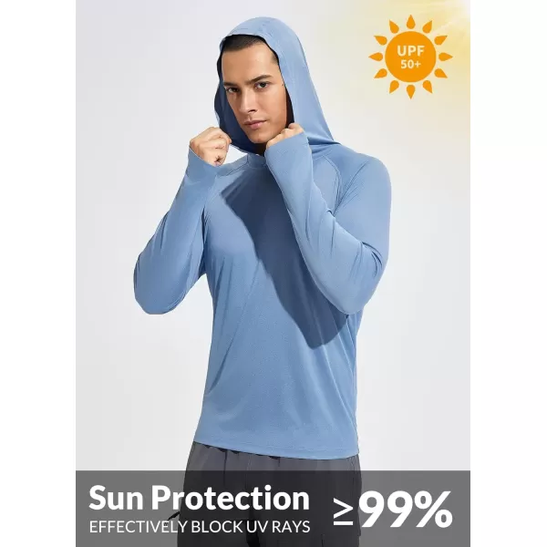 BALEAF Mens Sun Protection Hoodie Shirt UPF 50 Long Sleeve UV SPF TShirts Rash Guard Fishing Swimming LightweightStyle 2steam Blue Heather