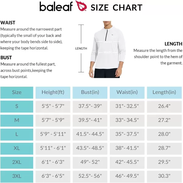 BALEAF Mens Sun Shirts UPF 50 Rash Guard Long Sleeve 14 Zip SPF UV Protection Lightweight Quick DryWhite