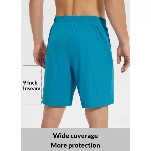 BALEAF Mens Swim Trunks 55  7  9 Inch Board Shorts with Compression Liner Quick Dry Swim Shorts with Zipper PocketsAqua Blue