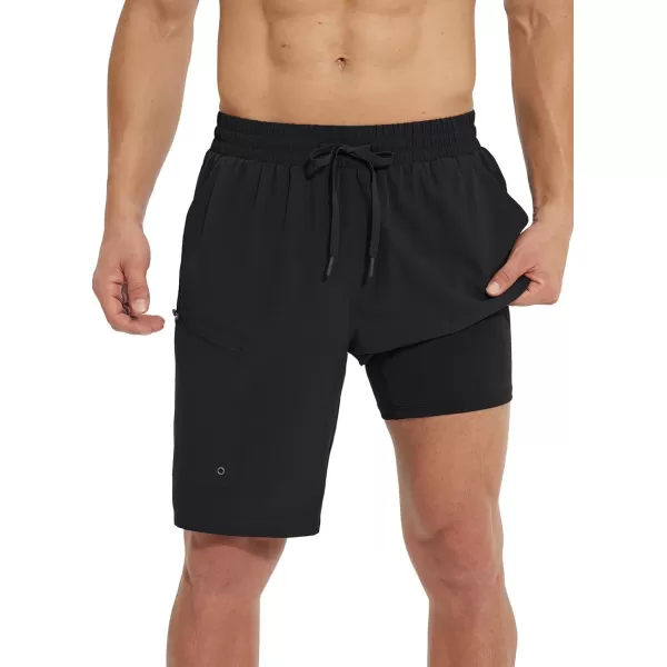 BALEAF Mens Swim Trunks 55  7  9 Inch Board Shorts with Compression Liner Quick Dry Swim Shorts with Zipper PocketsBlack