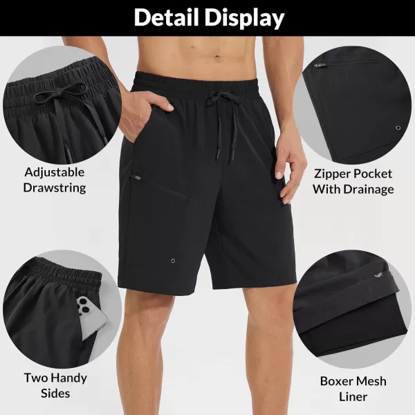 BALEAF Mens Swim Trunks 55  7  9 Inch Board Shorts with Compression Liner Quick Dry Swim Shorts with Zipper PocketsBlack