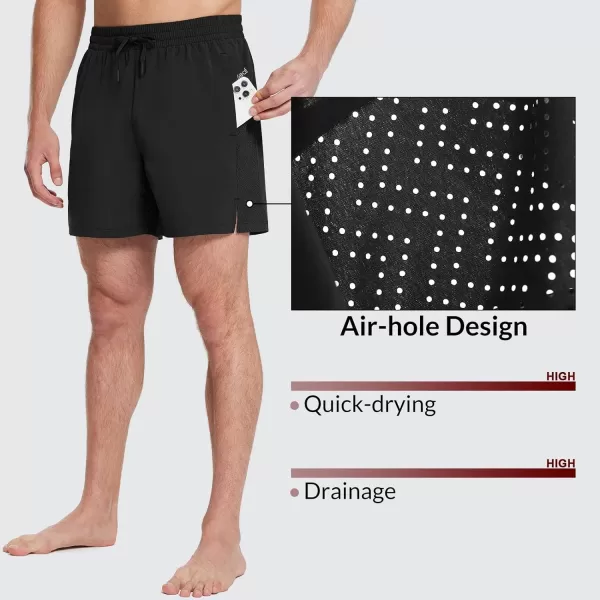 BALEAF Mens Swim Trunks 55  7  9 Inch Board Shorts with Compression Liner Quick Dry Swim Shorts with Zipper PocketsBlack