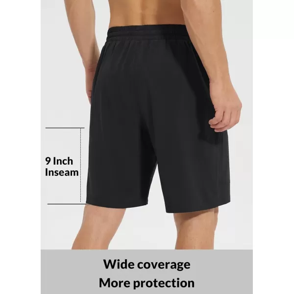 BALEAF Mens Swim Trunks 55  7  9 Inch Board Shorts with Compression Liner Quick Dry Swim Shorts with Zipper PocketsBlack