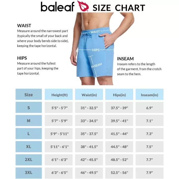 BALEAF Mens Swim Trunks 55  7  9 Inch Board Shorts with Compression Liner Quick Dry Swim Shorts with Zipper PocketsBlue