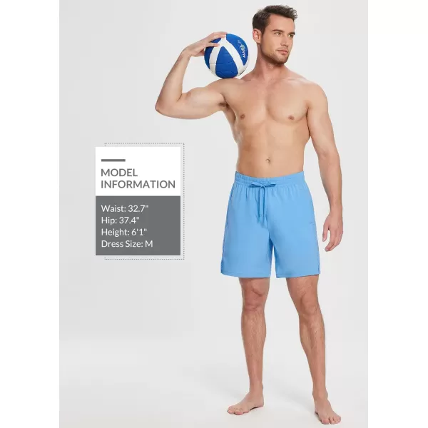 BALEAF Mens Swim Trunks 55  7  9 Inch Board Shorts with Compression Liner Quick Dry Swim Shorts with Zipper PocketsBlue