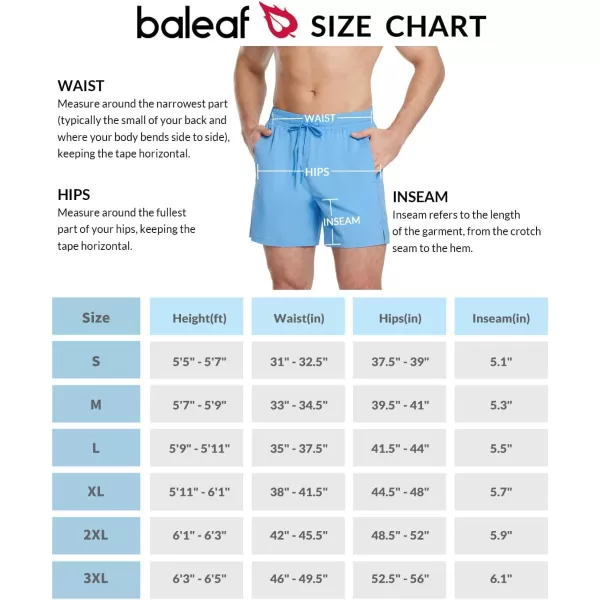 BALEAF Mens Swim Trunks 55  7  9 Inch Board Shorts with Compression Liner Quick Dry Swim Shorts with Zipper PocketsBlue