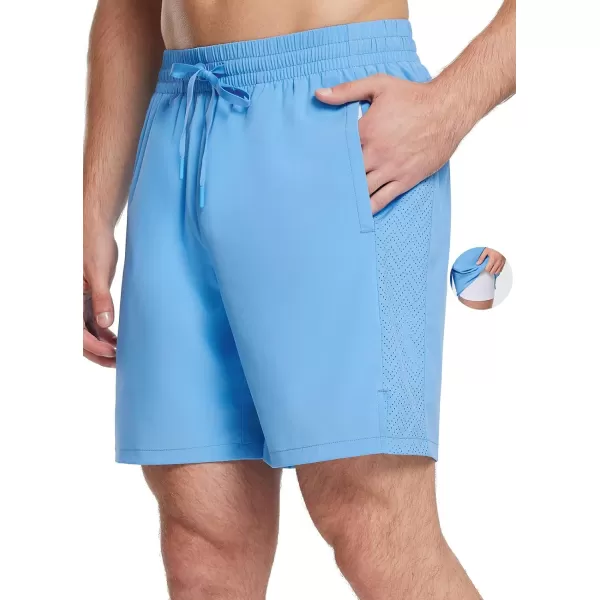 BALEAF Mens Swim Trunks 55  7  9 Inch Board Shorts with Compression Liner Quick Dry Swim Shorts with Zipper PocketsBlue