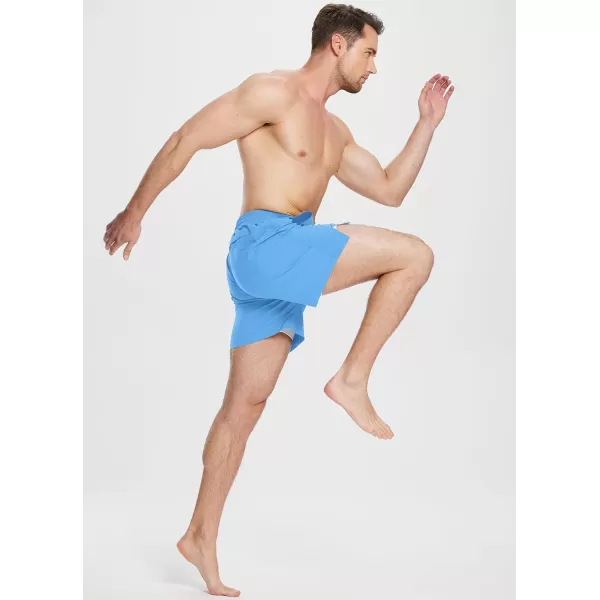 BALEAF Mens Swim Trunks 55  7  9 Inch Board Shorts with Compression Liner Quick Dry Swim Shorts with Zipper PocketsBlue