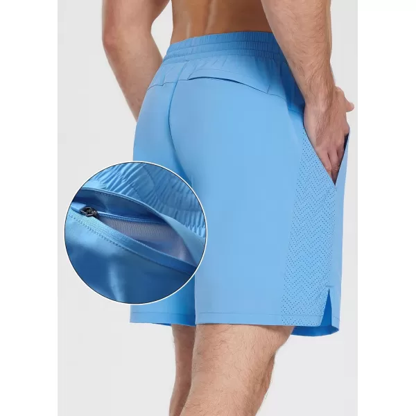 BALEAF Mens Swim Trunks 55  7  9 Inch Board Shorts with Compression Liner Quick Dry Swim Shorts with Zipper PocketsBlue