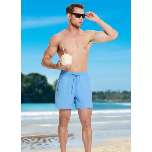 BALEAF Mens Swim Trunks 55  7  9 Inch Board Shorts with Compression Liner Quick Dry Swim Shorts with Zipper PocketsBlue