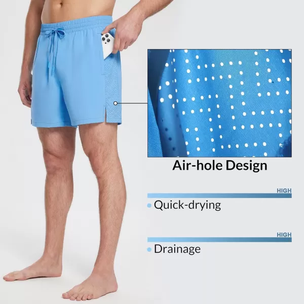 BALEAF Mens Swim Trunks 55  7  9 Inch Board Shorts with Compression Liner Quick Dry Swim Shorts with Zipper PocketsBlue