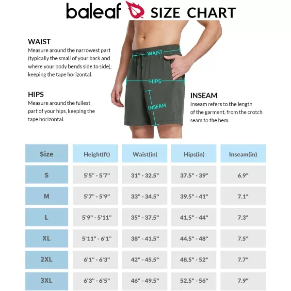 BALEAF Mens Swim Trunks 55  7  9 Inch Board Shorts with Compression Liner Quick Dry Swim Shorts with Zipper PocketsDark Green