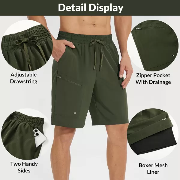 BALEAF Mens Swim Trunks 55  7  9 Inch Board Shorts with Compression Liner Quick Dry Swim Shorts with Zipper PocketsDark Green