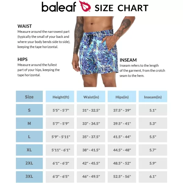 BALEAF Mens Swim Trunks 55  7  9 Inch Board Shorts with Compression Liner Quick Dry Swim Shorts with Zipper PocketsGreen Tropical Leaves