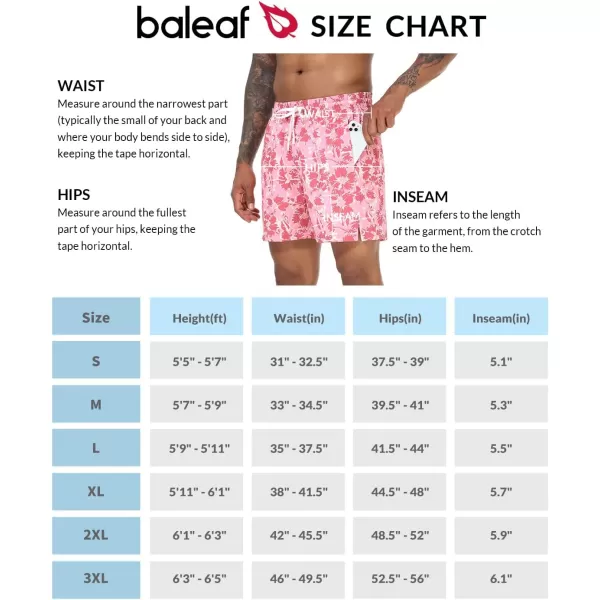 BALEAF Mens Swim Trunks 55  7  9 Inch Board Shorts with Compression Liner Quick Dry Swim Shorts with Zipper PocketsPink Red Floral