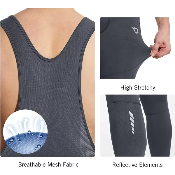 BALEAF Mens Winter Cycling Bib Pants 4D Padded Thermal Water Resistant Bike Tights Cold Weather Warm PocketsGray