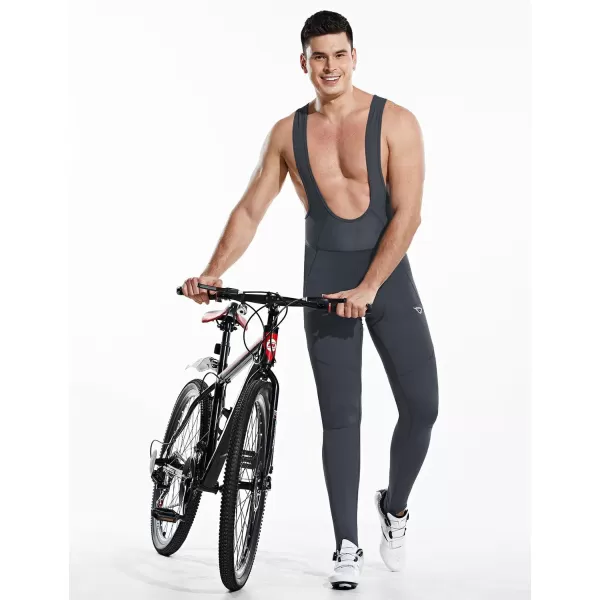 BALEAF Mens Winter Cycling Bib Pants 4D Padded Thermal Water Resistant Bike Tights Cold Weather Warm PocketsGray