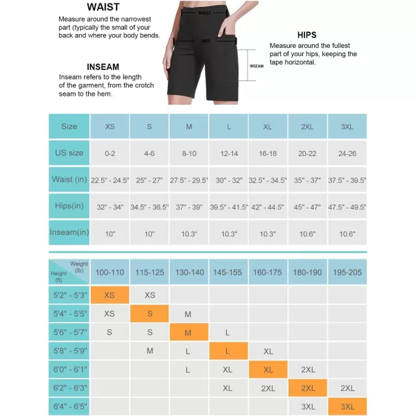 BALEAF Womens 10 Bermuda Shorts Long Athletic Workout Knee Length High Waisted Yoga Running Shorts with 3 PocketsBlack