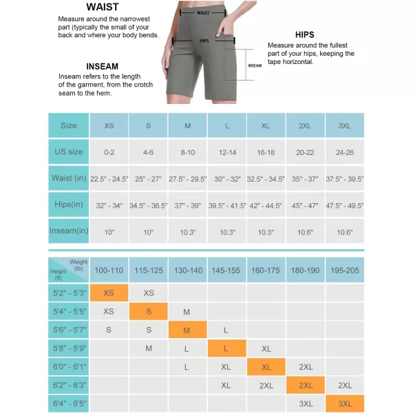 BALEAF Womens 10 Bermuda Shorts Long Athletic Workout Knee Length High Waisted Yoga Running Shorts with 3 PocketsGrey