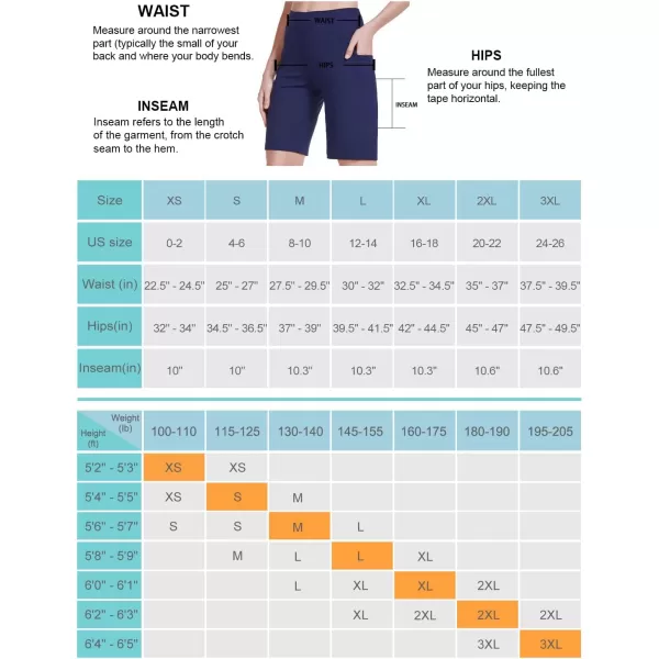 BALEAF Womens 10 Bermuda Shorts Long Athletic Workout Knee Length High Waisted Yoga Running Shorts with 3 PocketsNavy Blue