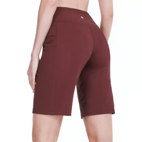 BALEAF Womens 10 Bermuda Shorts Long Athletic Workout Knee Length High Waisted Yoga Running Shorts with 3 PocketsWine Red