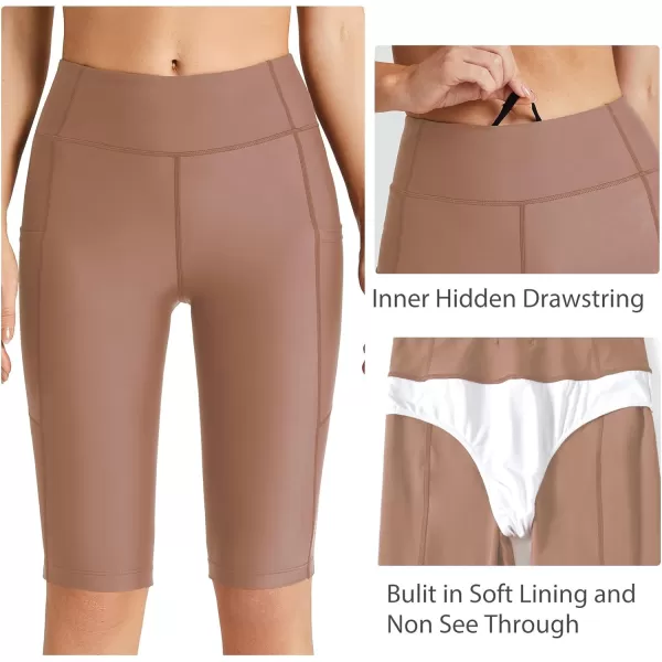 BALEAF Womens 1228 Long Swim Shorts Swim Pants Upf50 High Waisted Swim Capris with PocketsBeaver Brown