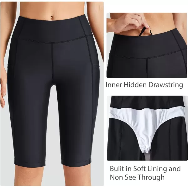 BALEAF Womens 1228 Long Swim Shorts Swim Pants Upf50 High Waisted Swim Capris with PocketsBlack