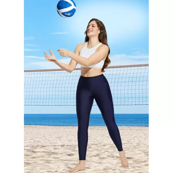 BALEAF Womens 1228 Long Swim Shorts Swim Pants Upf50 High Waisted Swim Capris with PocketsNavy