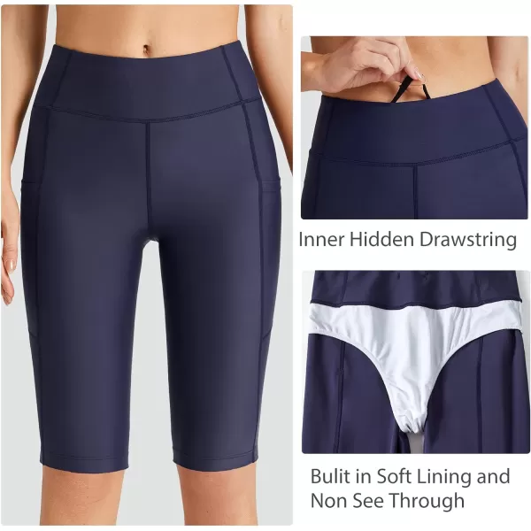 BALEAF Womens 1228 Long Swim Shorts Swim Pants Upf50 High Waisted Swim Capris with PocketsNavy