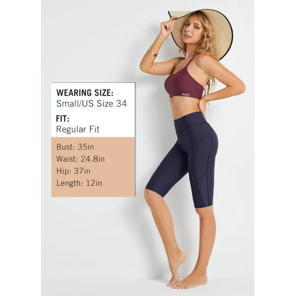 BALEAF Womens 1228 Long Swim Shorts Swim Pants Upf50 High Waisted Swim Capris with PocketsNavy
