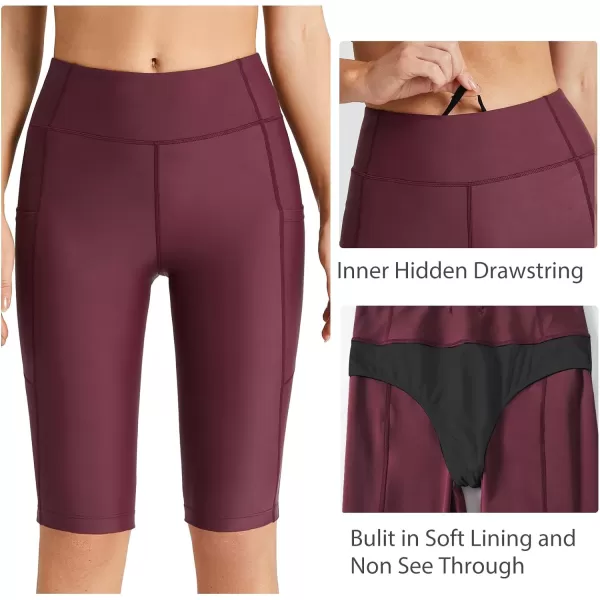 BALEAF Womens 1228 Long Swim Shorts Swim Pants Upf50 High Waisted Swim Capris with PocketsWine Red