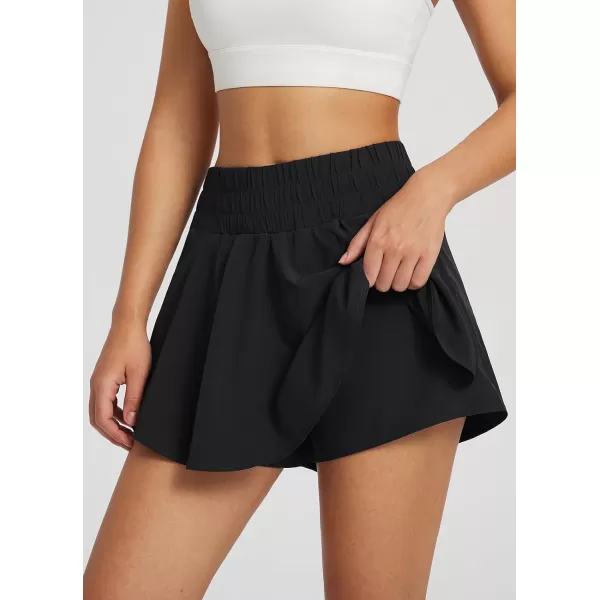 BALEAF Womens 13 Tennis Skirt High Waisted Flowy Ruffle Skorts Skirts Athletic Shorts Workout Running Zipper PocketsBlack