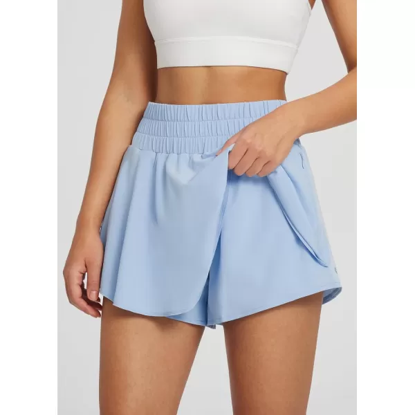 BALEAF Womens 13 Tennis Skirt High Waisted Flowy Ruffle Skorts Skirts Athletic Shorts Workout Running Zipper PocketsLight Blue