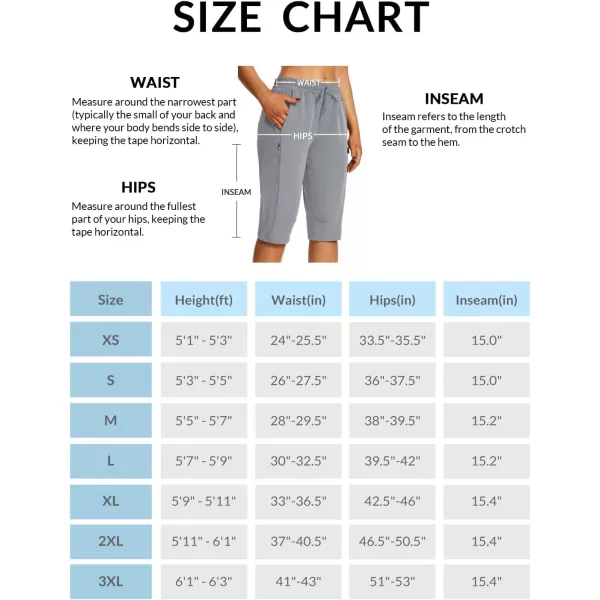 BALEAF Womens 15 Long Shorts Below The Knee Capri Hiking Cargo Shorts Lightweight Quick Dry Elastic Waist for Casual15infrost Gray