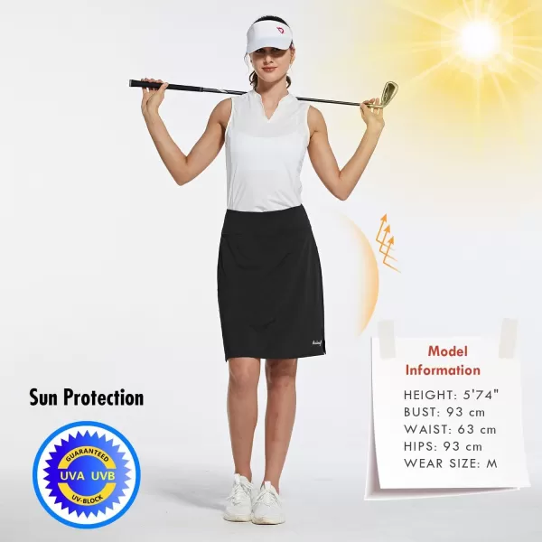 BALEAF Womens 20 Golf Skirts Knee Length Skorts Athletic Modest Long Acitive Casual Pockets UV Protection01black